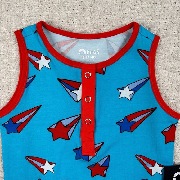 Rags to Raches Boys Romper 18-24M Blue Shooting Star Stretch Patriotic Tank - Picture 2 of 8